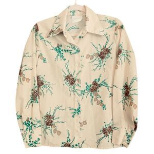 Jantzen Vintage Pinecone Print Button Down Blouse Size 12